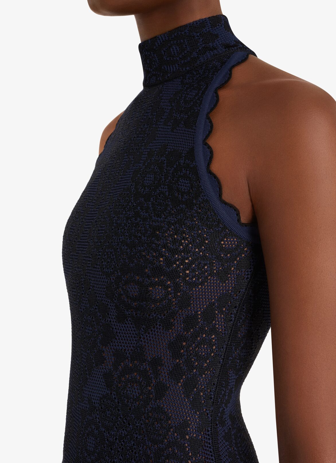 Lingerie long dress ALAÏA MARINE/BLACK LINGERIE LONG DRESS